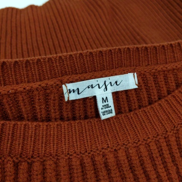 Maijie Knit Cropped Balloon Sleeve Sweater In Burnt Orange - Picture 4 of 5
